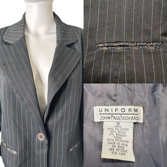 Vintage Uniform JohnPaulRichard Blazer Women's 12 Pinstripe Dark Academia Jacket - Picture 8 of 8
